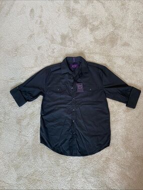 **NEW** Women’s Black Casual Button-Down Shirt with Chest Pockets